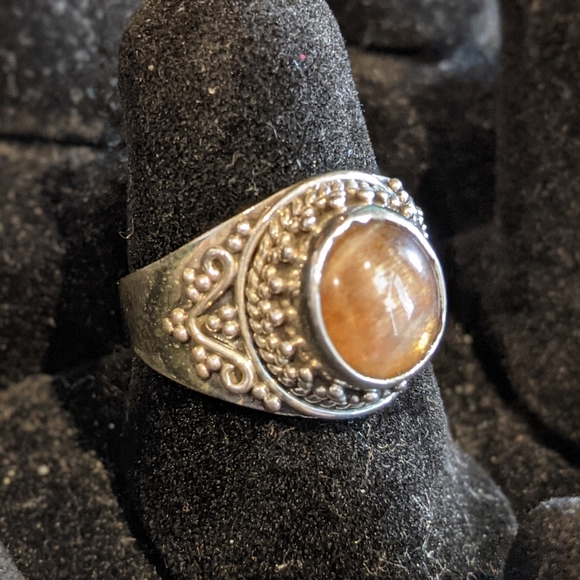 Natural Orange Sunstone .925 silver ring, size 8 - Picture 5 of 6